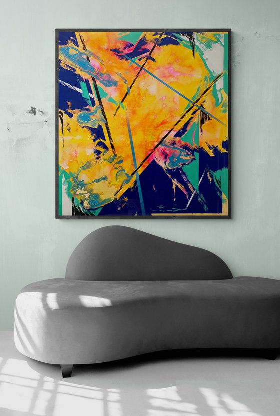 Abstract painting - "Yellow Reflection" - Abstraction - Geometric - Space abstract - Big painting - Bright abstract