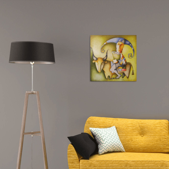 The kind bull(60x60cm, acrylic/canvas, ready to hang)