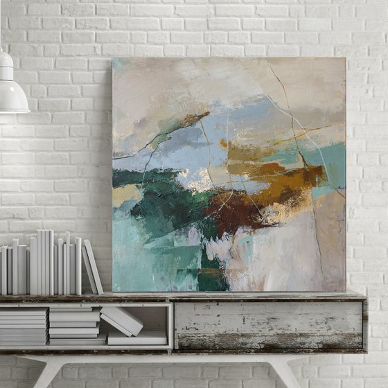 "Iceland" Abstract green brown gold art