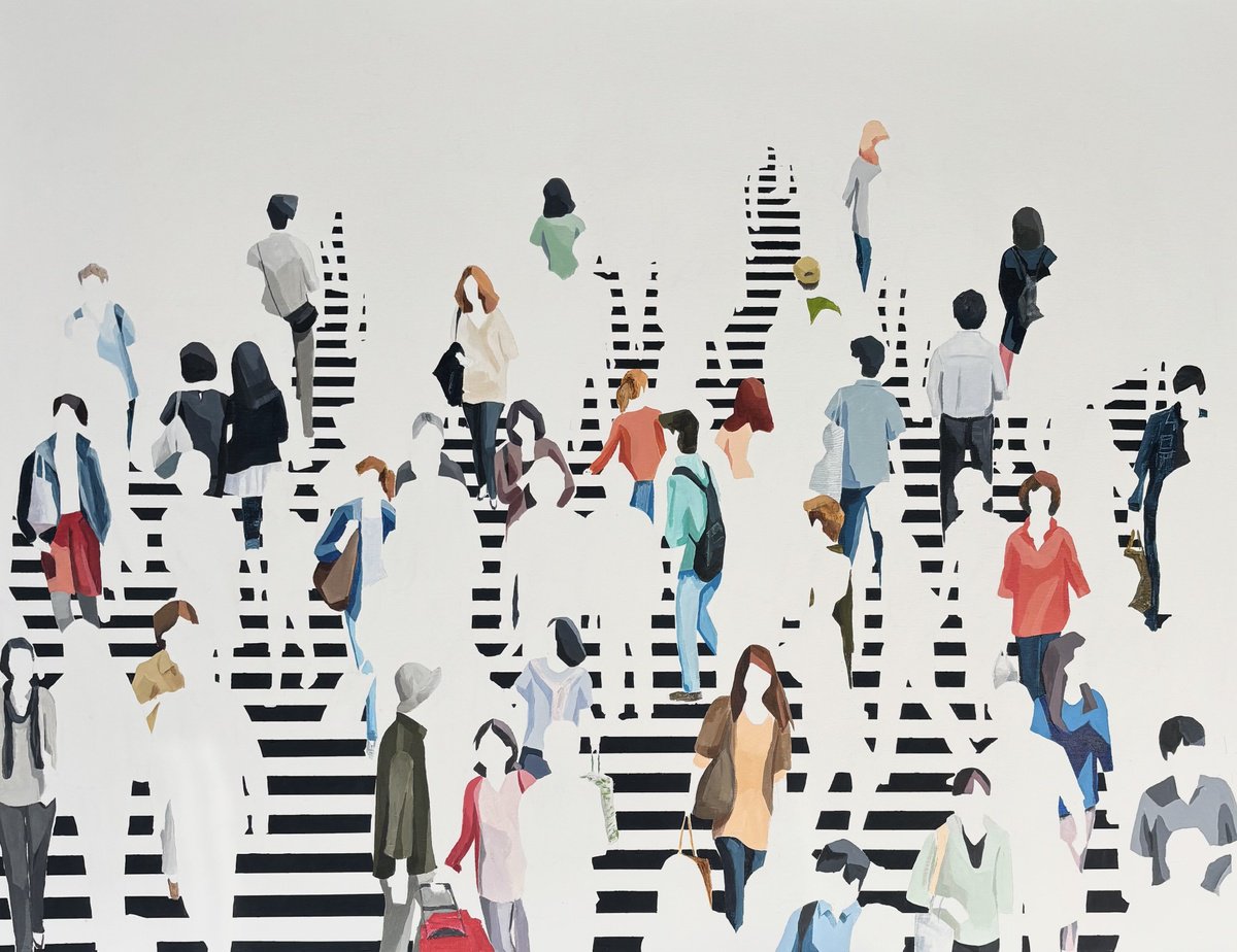 Urban And Pop Cityscapes Acrylic Painting By Martta Garcia, 46 X 35", Map Of Solitudes, Original Artwork