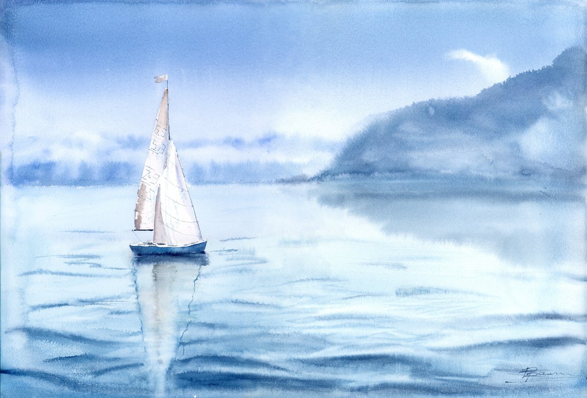 Impressionistic Watercolour , Sailing Into Serenity By Olga Tchefranov (Shefranov), 20 X 14, Artwork For Sale On Artfinder