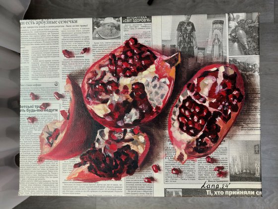 Pomegranate newspaper art