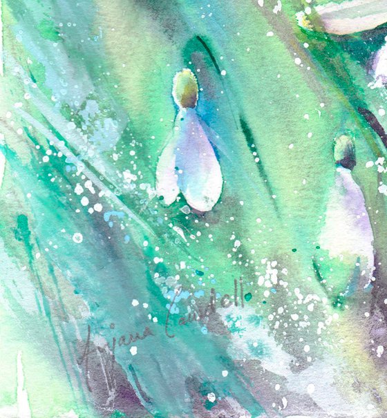 Snowdrop painting, Floral artwork, Original watercolour, watercolor, Spring flower, Winter flower