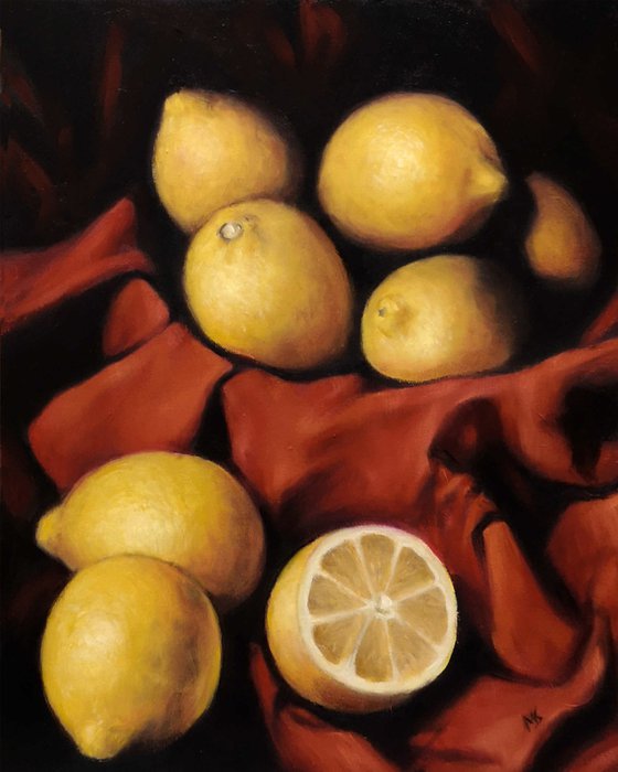 Lemons and red cloth