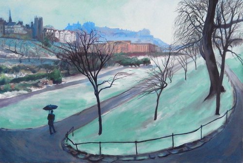 Princes Street Gardens, Edinburgh, Rain and Snow' by Stephen Howard Harrison