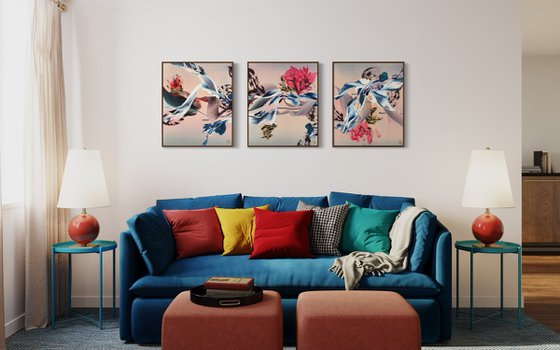 Indigo & Lotus Triptych