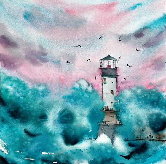 Seascape painting/ Lighthouse painting