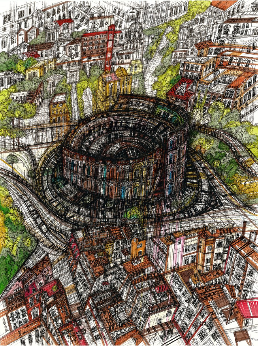 Impressionistic Cityscapes Drawing By Maria Susarenko, 29 X 37", Colosseum, Original Artwork