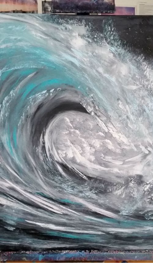 Wild Water - Wave Art, Seascape, Moody Monochrome, XL, Large Painting by Mel Graham