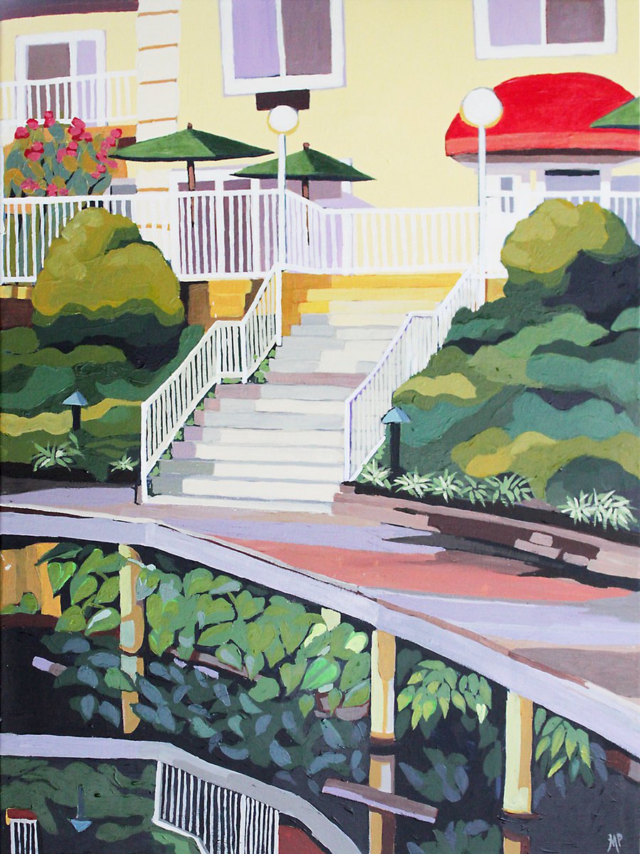 Impressionistic Cityscapes Acrylic Painting By Melinda Patrick, 18 X 24", Under The Boardwalk, Original Artwork