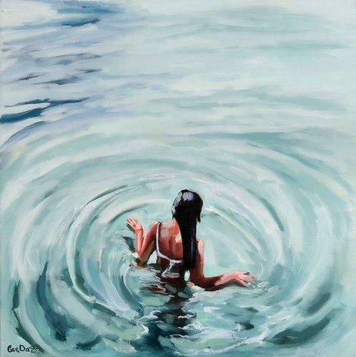 Connection with Water - Swimming Woman in Water Painting by Daria Gerasimova