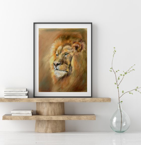 Lion Portrait - Original Pastel Drawing