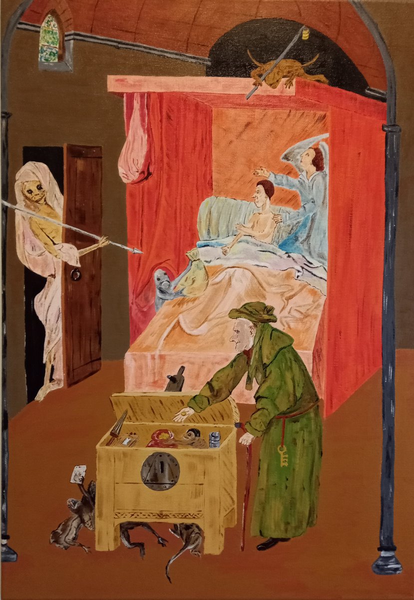 Naive Portrait Acrylic Painting By Corinne Hamer, 17 X 23, The Miser, Original Artwork