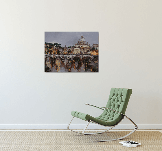 St. Angelo Bridge in Rome, Italy - Original oil painting