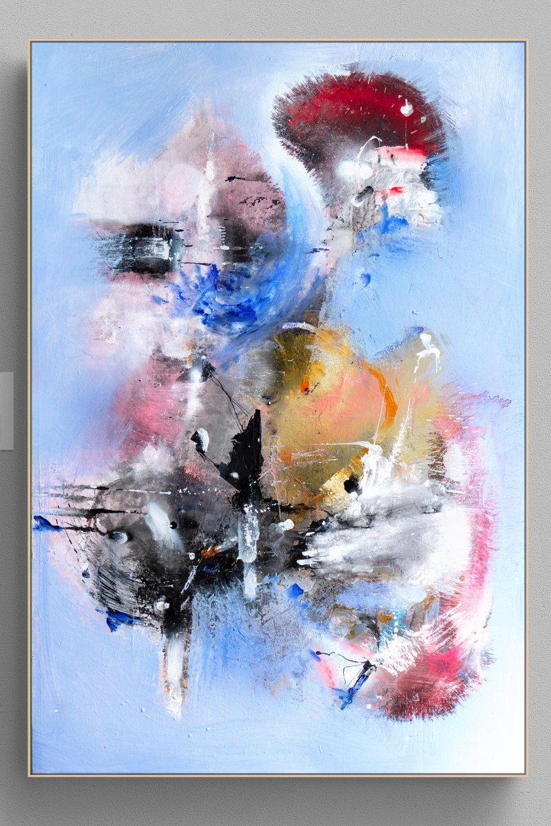 Organic Abstract Acrylic Painting By Adriano Ribeiro, 31 X 47, Half Illusion, Original Artwork