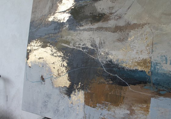 "Flight 2" Beige brown gold abstract art