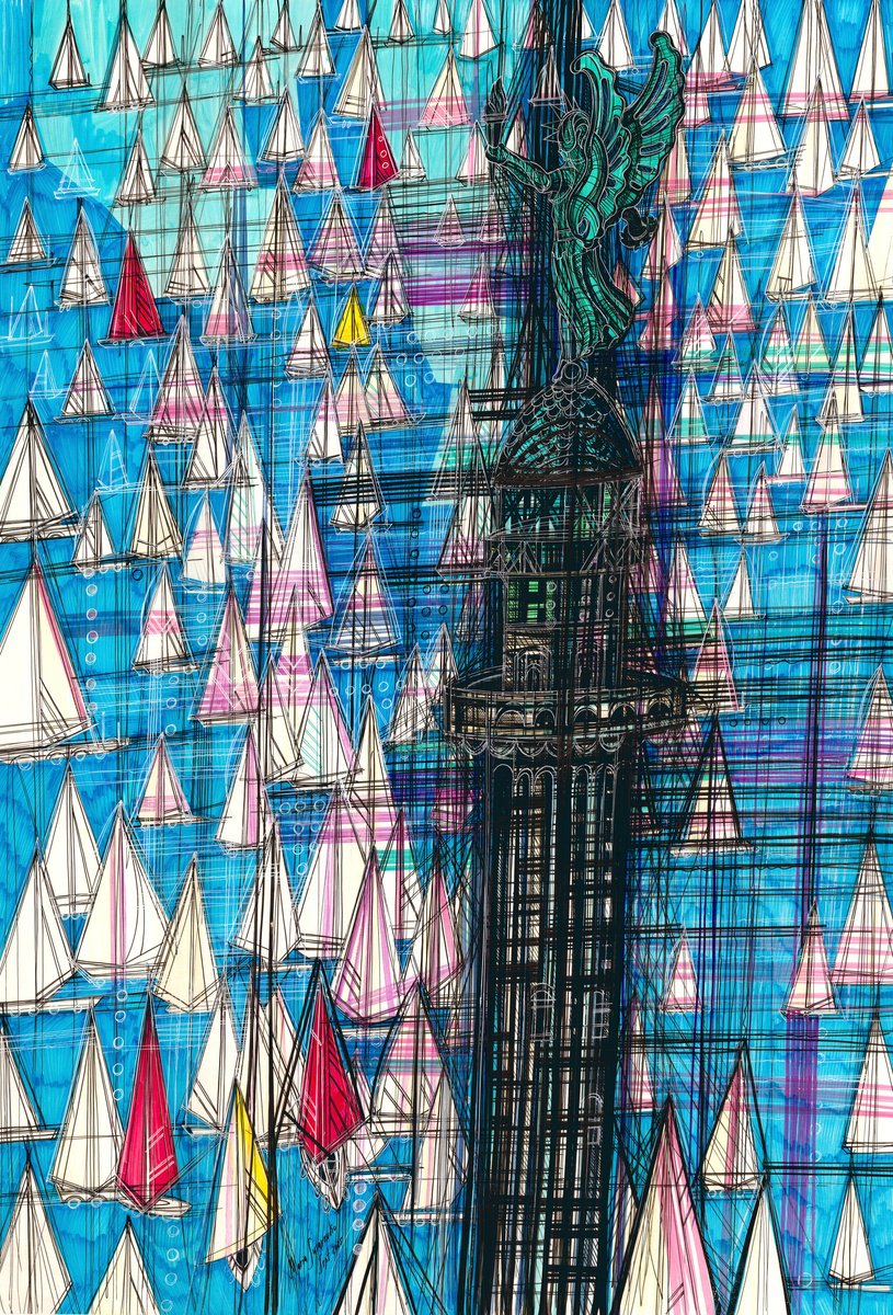 Impressionistic Landscape Drawing By Maria Susarenko, 26 X 30", Barcolana, Original Artwork