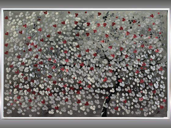 Dark Cherries  acrylic abstract painting cherry blossoms nature painting framed canvas wall art