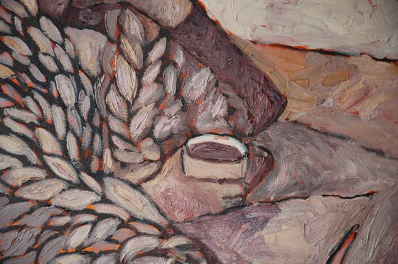 Healing properties of a blanket - Faceless Woman Original Modern Figurative Painting Original Oil Painting on Canvas