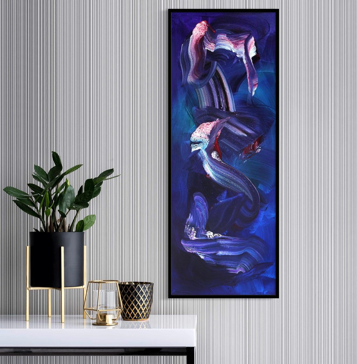 Expressive Abstract Acrylic Painting By Paresh Nrshinga Frsa, 48 X 18", Walking In The Wind, Original Artwork