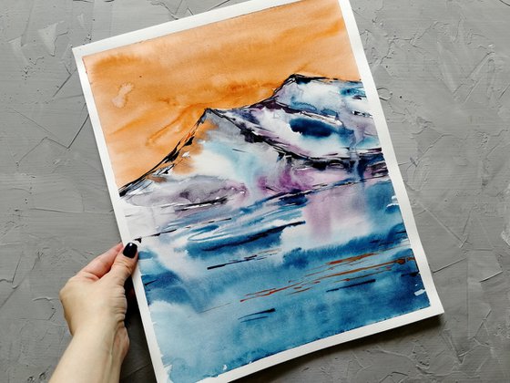 Sunset moutain painting