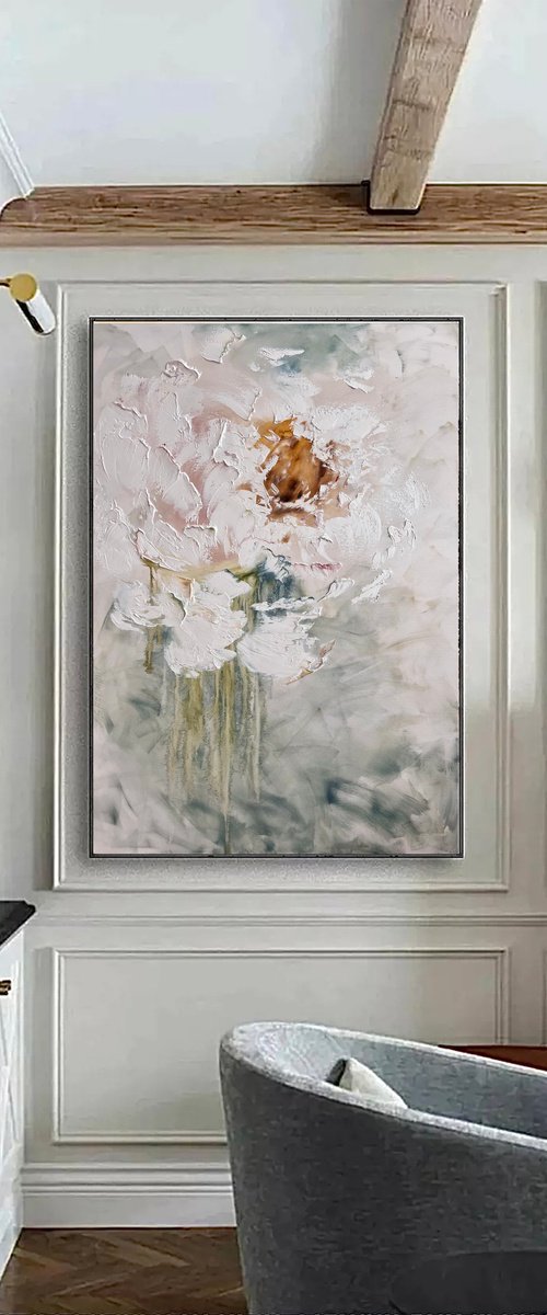80х120cm - texture flowers art, light abstract peony. Tender than tenderness. by Marina Skromova