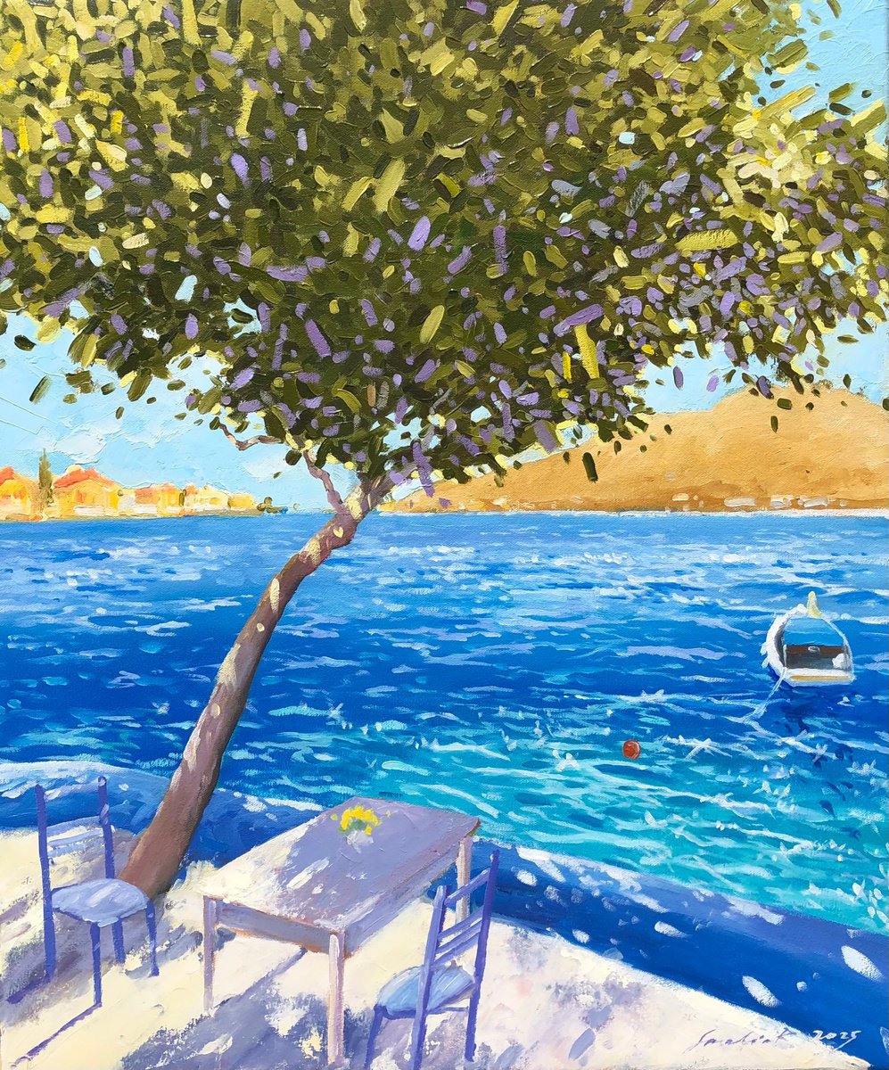 Impressionistic Landscape Oil Painting By Volodymyr Smoliak, 20 X 24", Summer In Greece, Original Artwork