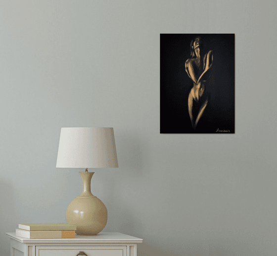 Erotic Painting Sexy Girl Nude Woman Sexy Girl Black and Gold Decor