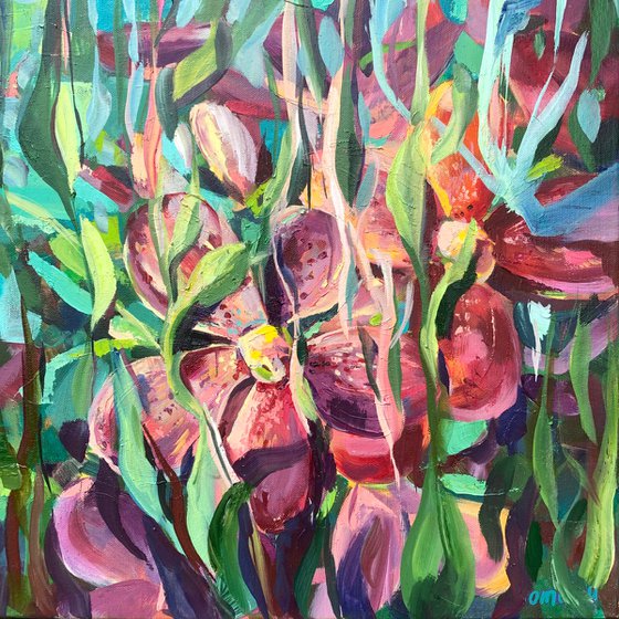 Floral  garden. Pink Orchids