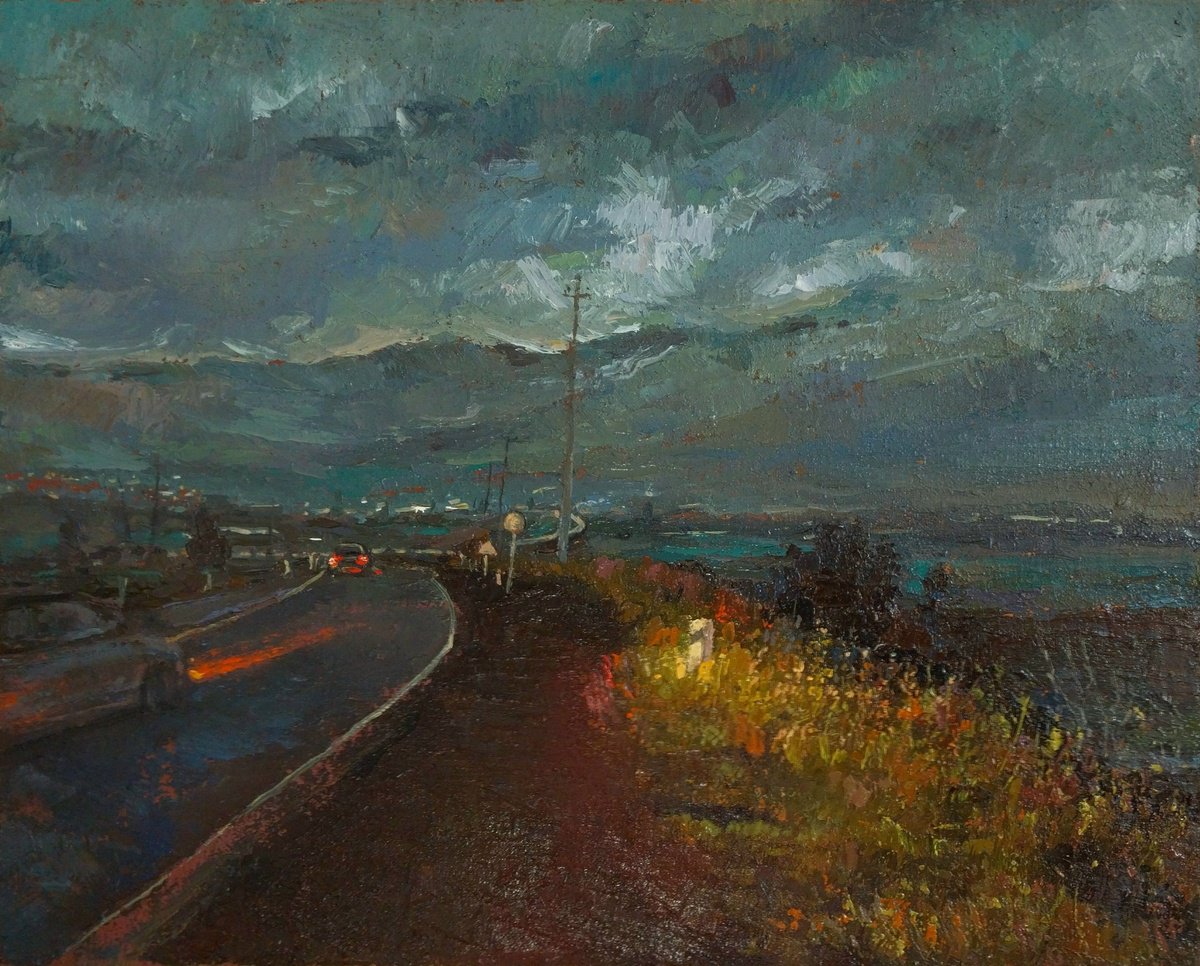 Impressionistic Transport Oil Painting By Kamsar Ohanyan, 20 X 16", Twilight Journey, Original Artwork