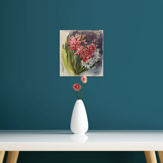 Hyacinths. Spring flowers painting.