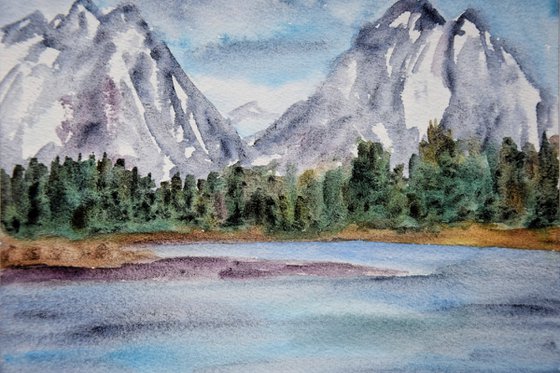 Mountains original painting, landscape watercolor painting, Christmas gift