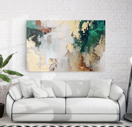 "Green Avalanche 2" Green gold brown abstract