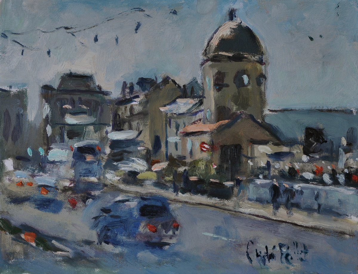Impressionistic Cityscapes Oil Painting By Andre Pallat, 14 X 11, Dome Cinema, Worthing., Original Artwork