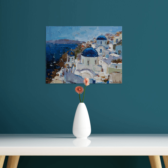 Santorini, Greece seascape - Original oil impasto landscape painting