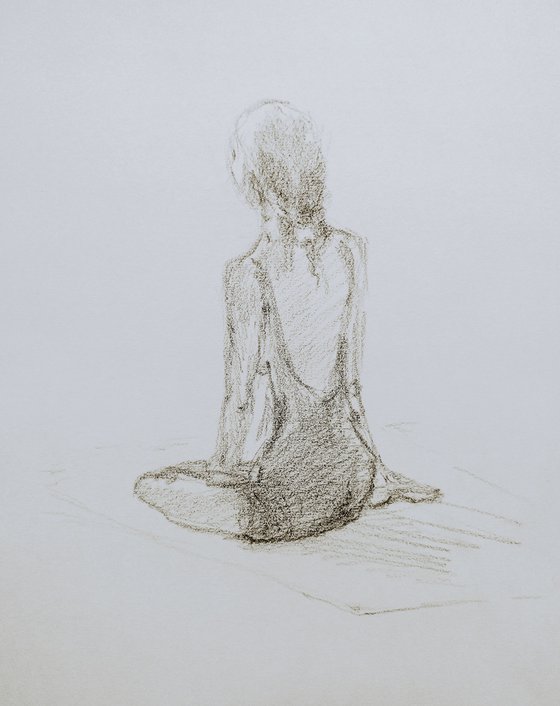 Model #1. Drawing with a brown pencil on paper.
