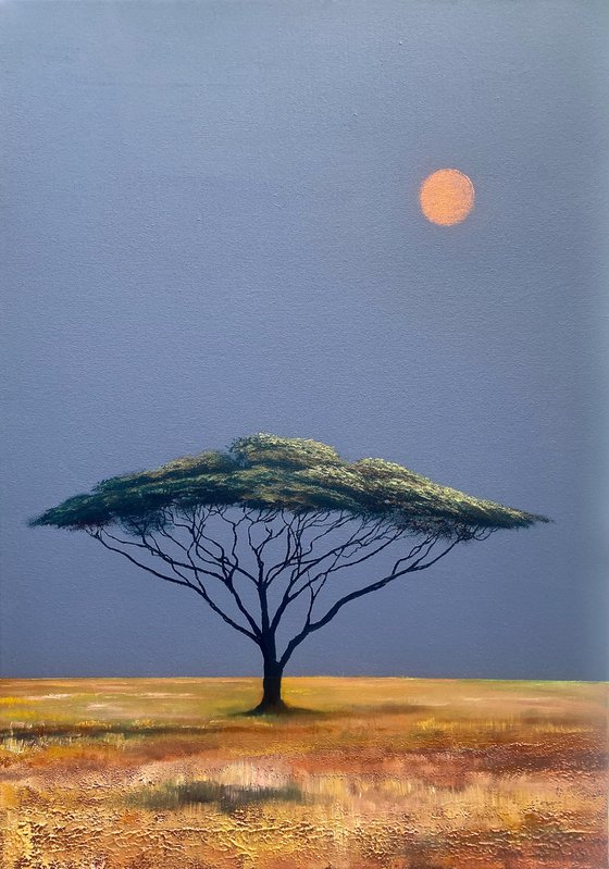 'Acacia Tree in a surreal landscape'. Oil Painting on canvas.