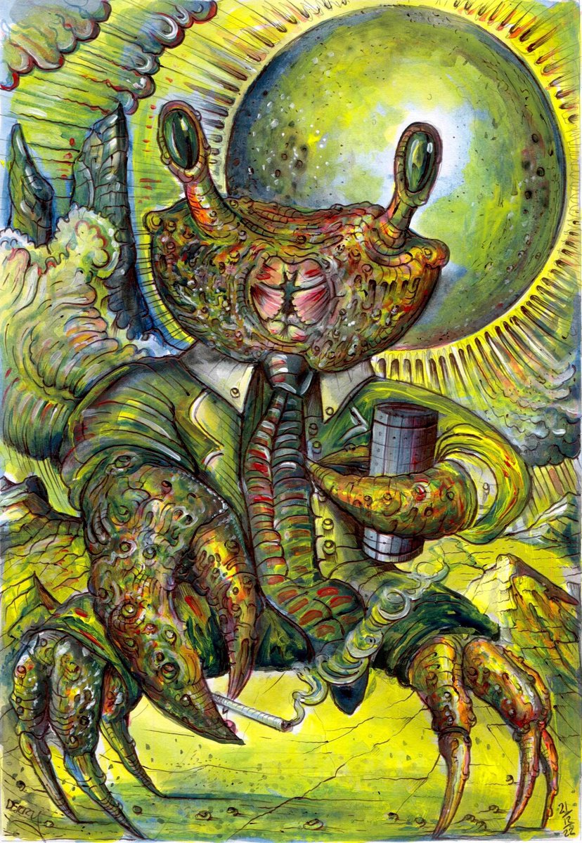 Surrealistic Animal Drawing By Spencer John Derry, 8 X 12", Crab Man, Original Artwork