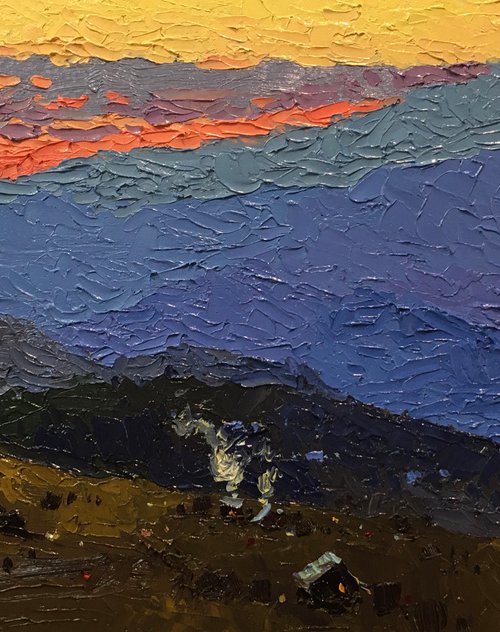 Evening in Mountains. Ukrainian Carpathian Oil painting Palette knife by Andrii Kovalyk