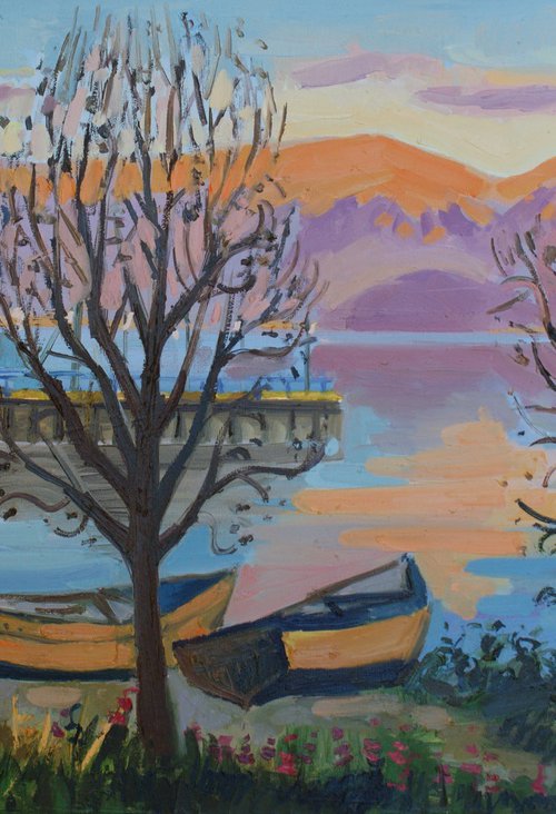Sunset near lake by Joan Mato