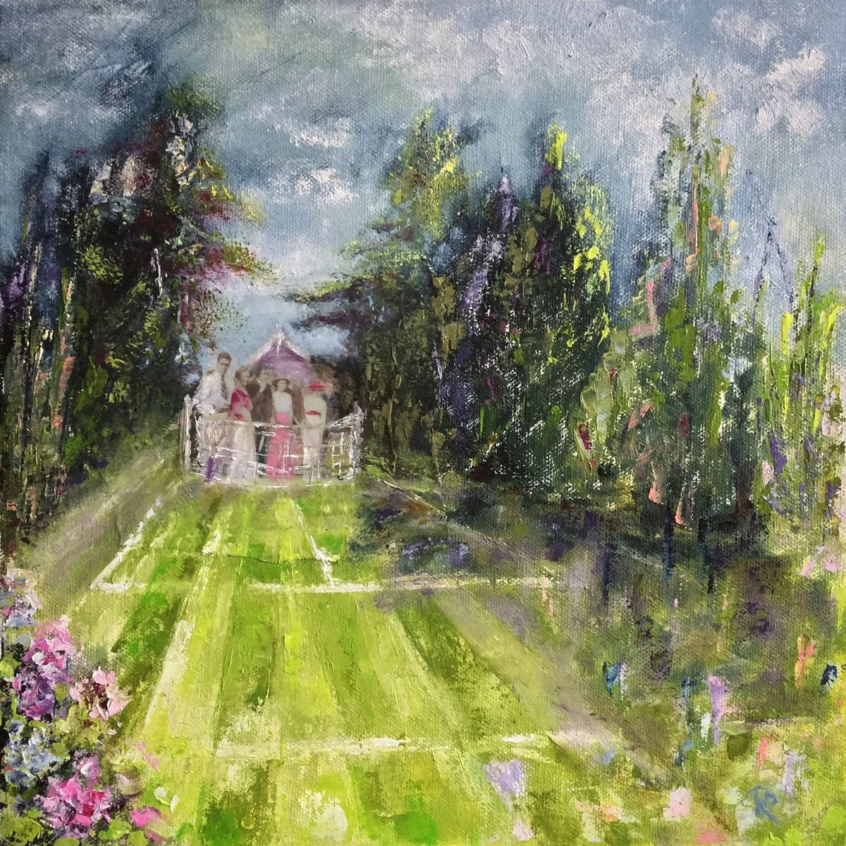 Impressionistic Painting , The Tennis Party By Rebecca Pells, 12 X 12, Artwork For Sale On Artfinder