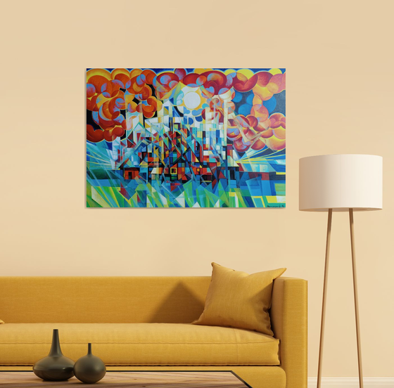 Sunny morning (100x70cm, cubism, oil painting)