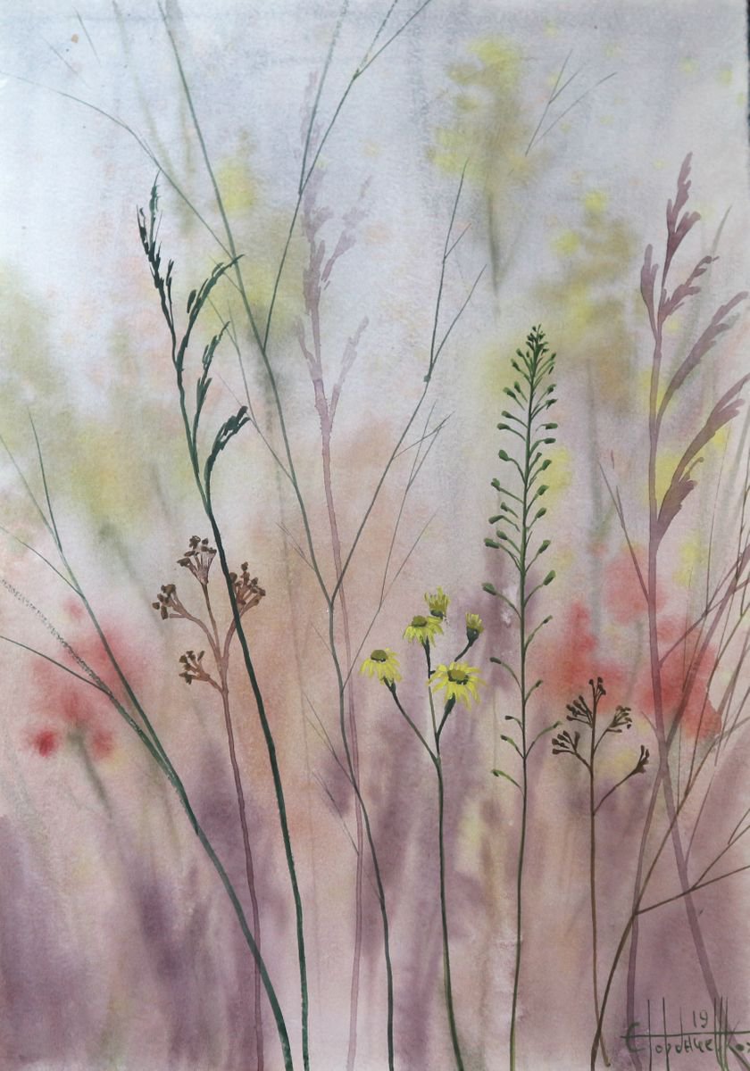Impressionistic Botanical Watercolour By Eugene Gorbachenko, 12 X 17, Wildflowers, Original Artwork