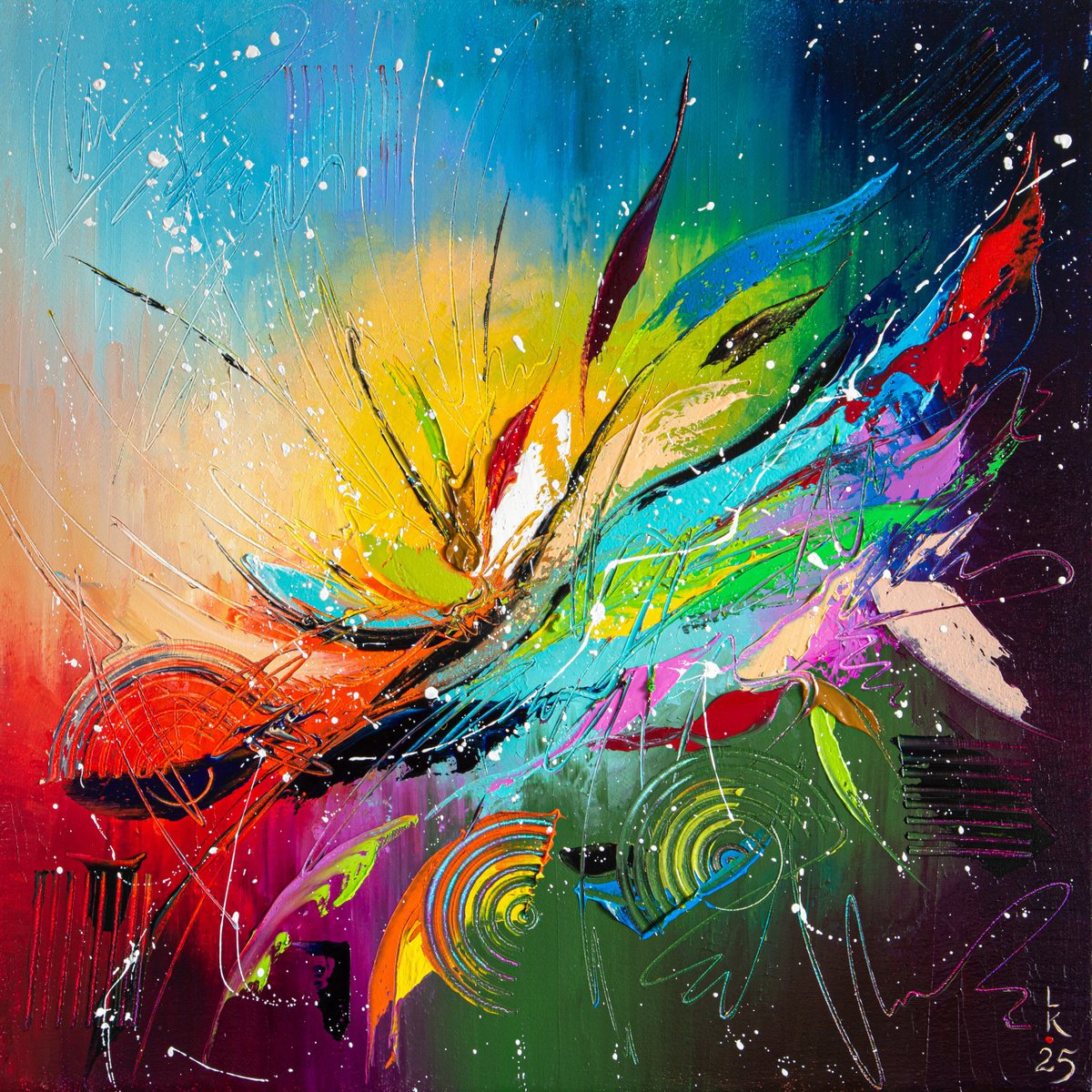 Abstract Oil Painting By Liubov Kuptsova, 20 X 20", Energy Of Creation, Original Artwork