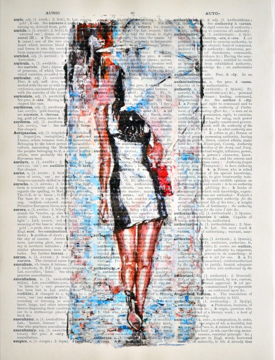 White Umbrella 4 - Collage Art on Large Real English Dictionary Vintage Book Page