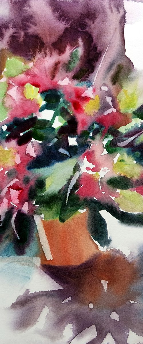 Bunch of Rhododendron Flowers Watercolor Floral Painting by Ion Sheremet