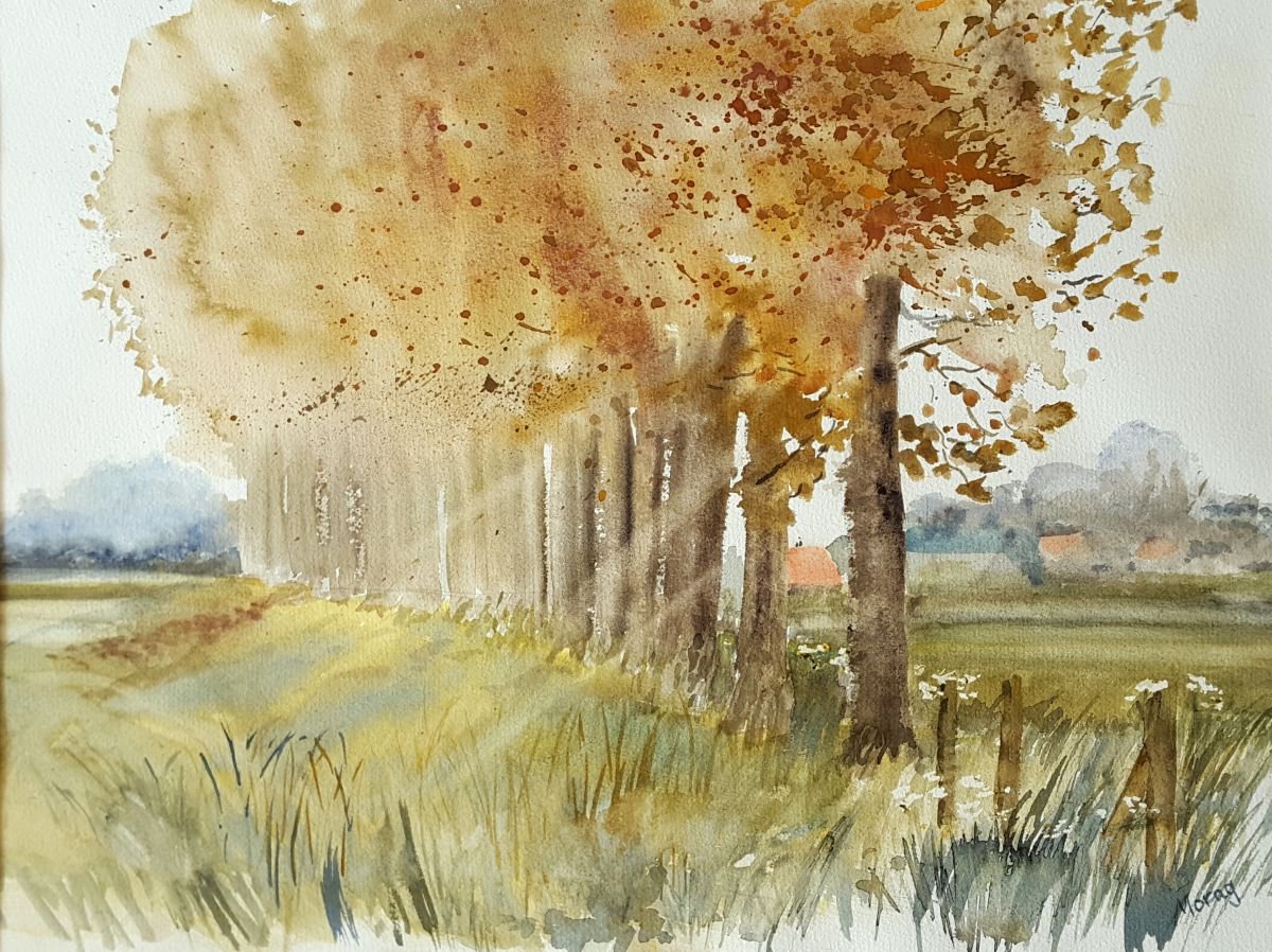 Impressionistic Landscape Watercolour By Morag Paul, 31 X 24", Morning In The Polders, Original Artwork