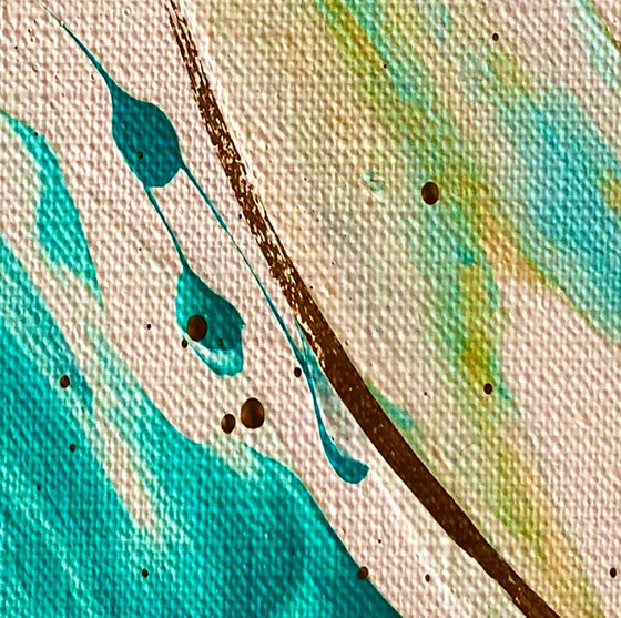 WHAT THE WAVES LEFT ON THE SAND - Oceanic abstraction. Marine theme. Aquamarine tones. Gold leaf. Sand beach. Islets. Immensity.