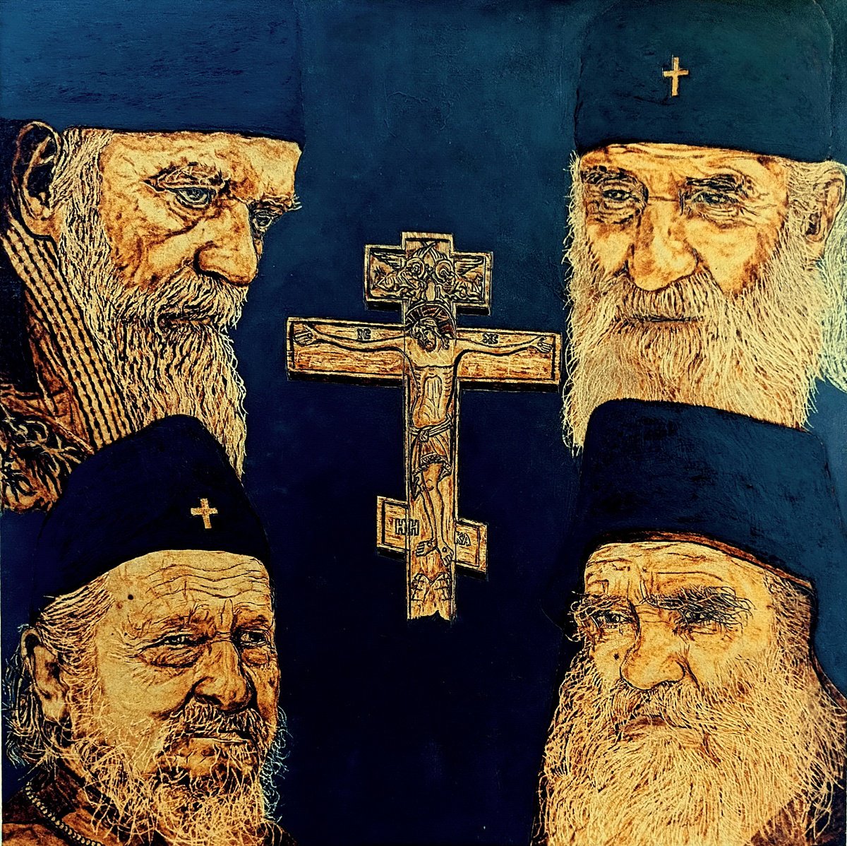Expressive Painting , Holy Serbian Fathers By Milis Pyrography, 24 X 24, Artwork For Sale On Artfinder