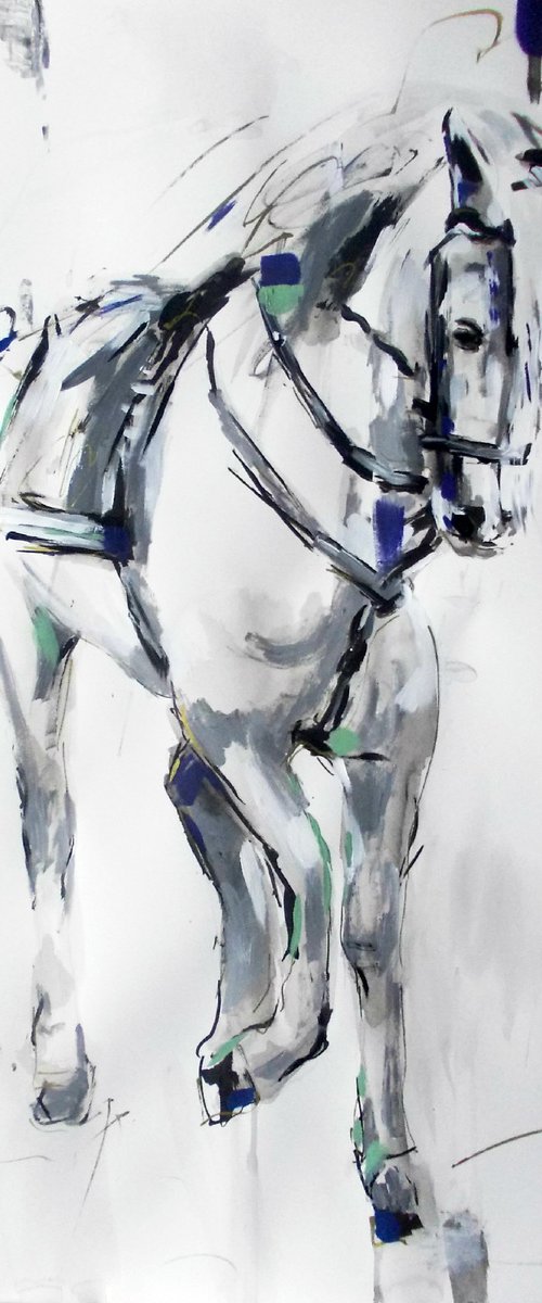 Gorgeous II -Mixed Media  Painting on Paper-Horse Painting on Paper by Antigoni Tziora